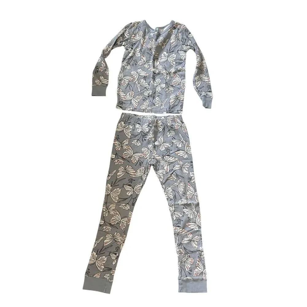 Carter's Girls Pajamas Butterfly Theme Pajama 2pcs Set Gray & White Size 7